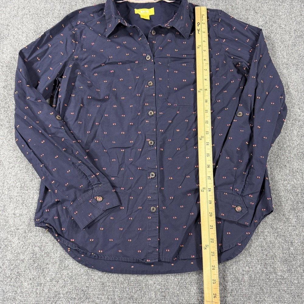 Maeve Anthropologie Top Size 6 Navy Textured Geometric Button Up Casual Roll Tab - Picture 6 of 8